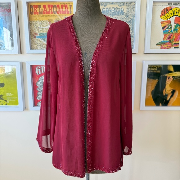 Elegant sheer berry-toned beaded cardigan - Picture 1 of 8